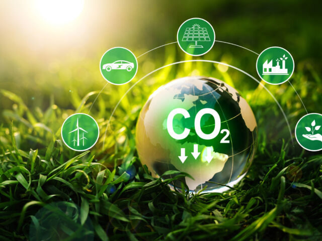 Sustainable development and green business based on renewable energy. Reduce CO2 emission concept. Renewable energy-based green businesses can limit climate change and global warming.